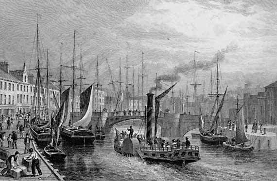 Engraving in Modern Athens  -  Leith Harbour from the Pier